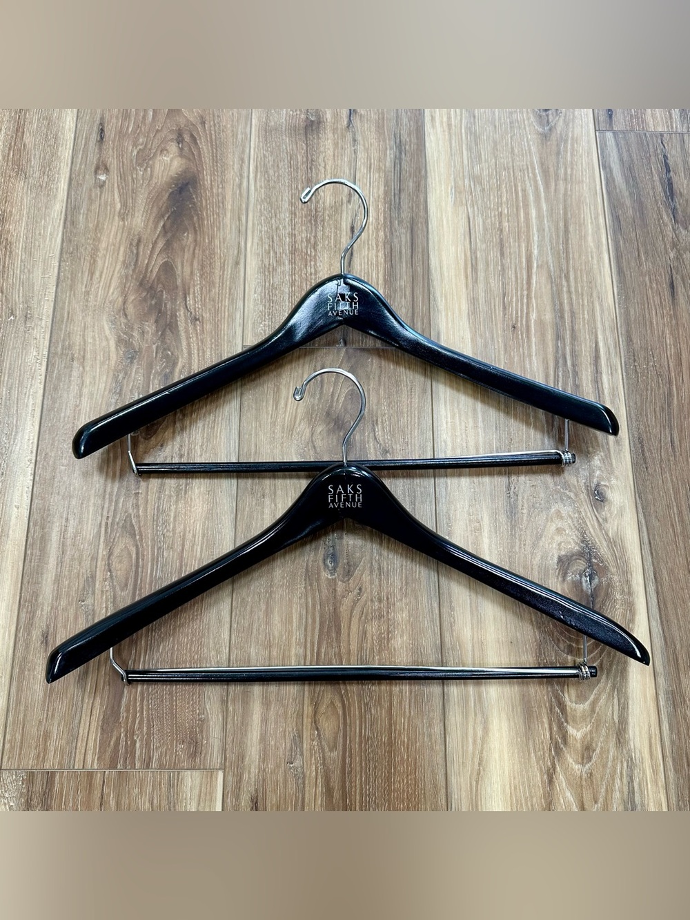 Saks Fifth Avenue Designer Black Lacquer Wood Suit Hangers (Set of 2)